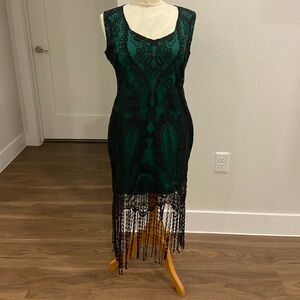 Elegant Green and Black Lace Dress